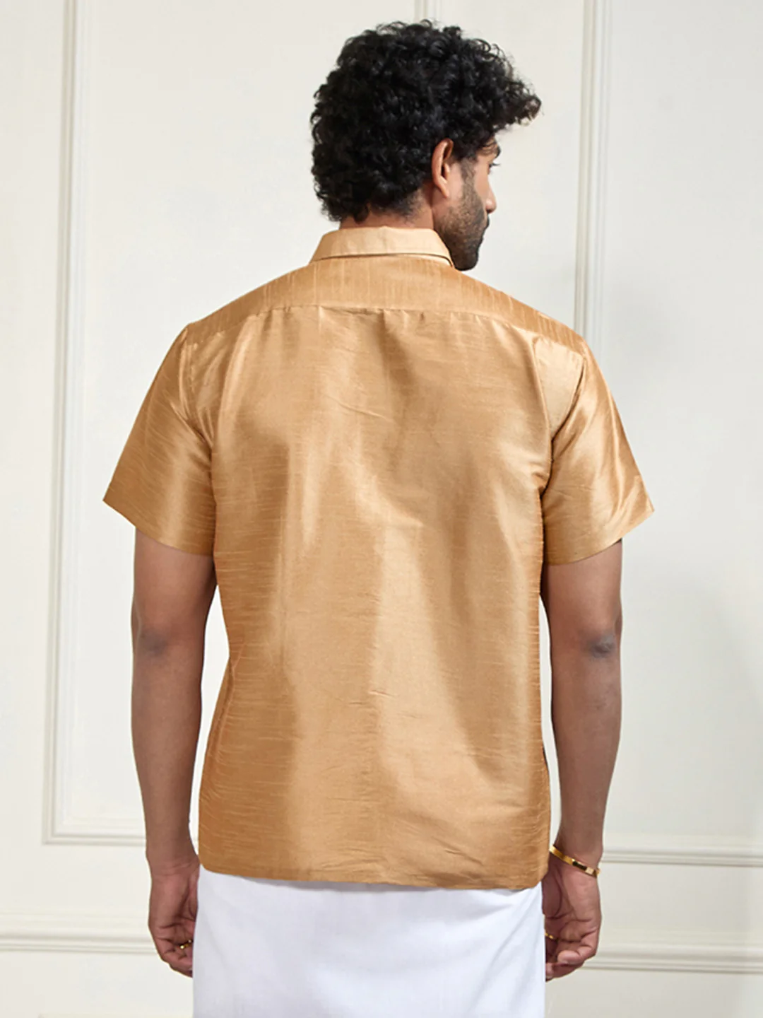 Men's Gold Silk Blend Ethnic Shirt - Image 7