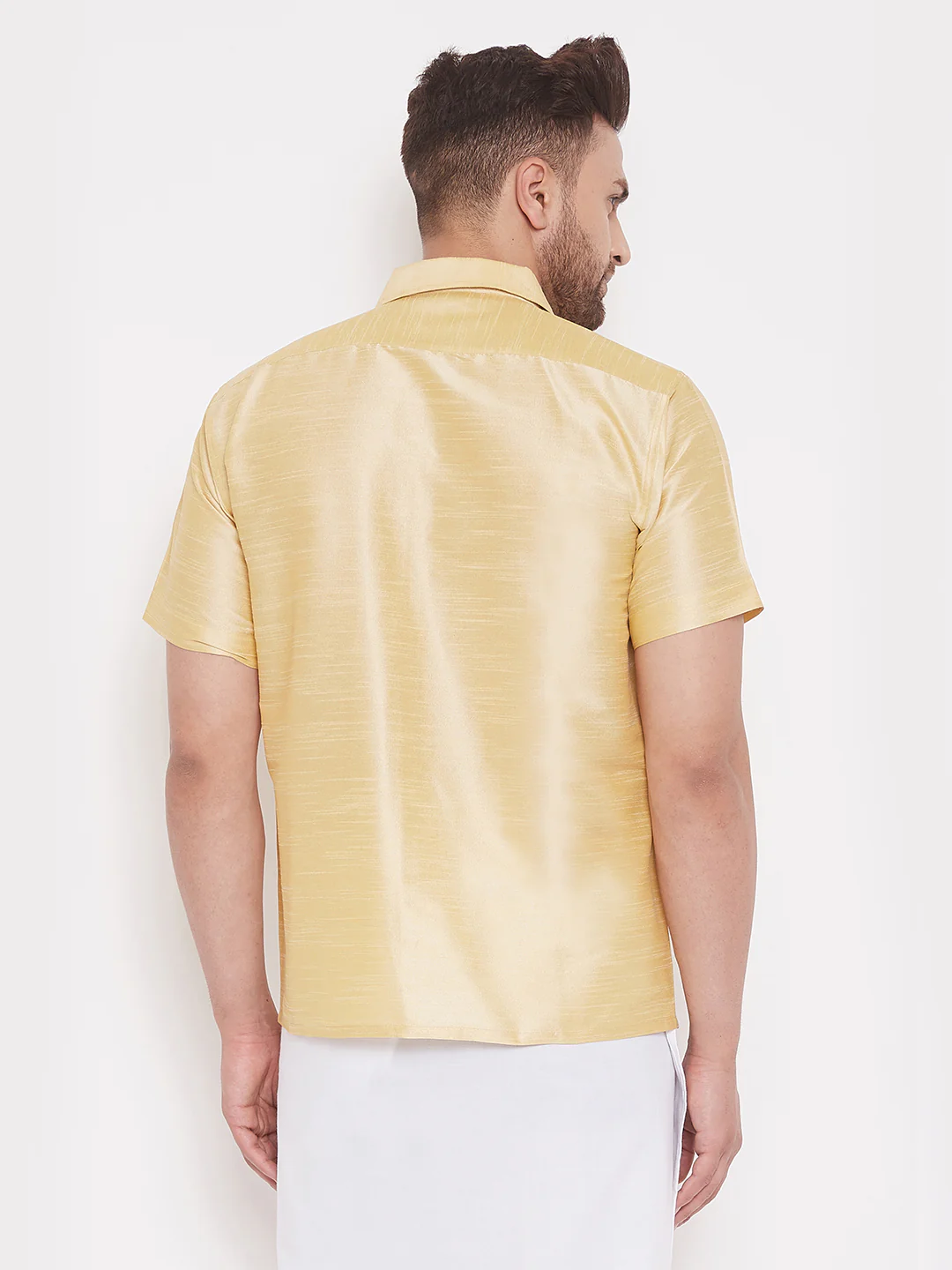 Men's Gold Silk Blend Ethnic Shirt - Image 3