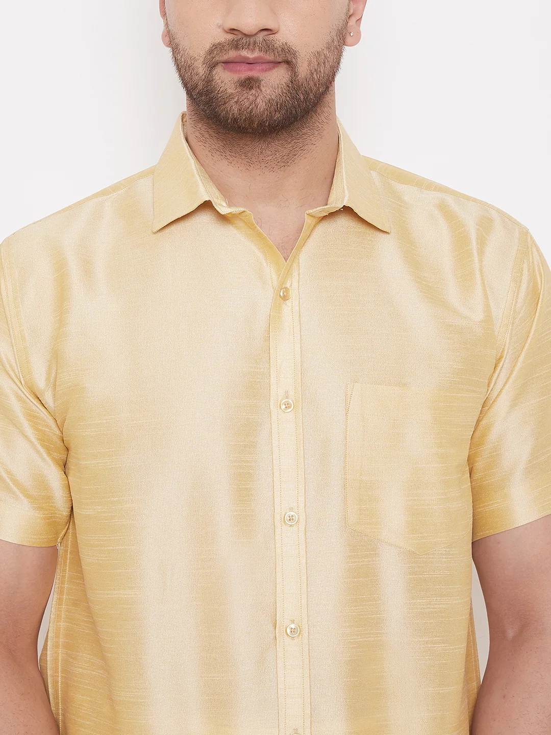 Men's Gold Silk Blend Ethnic Shirt - Image 4