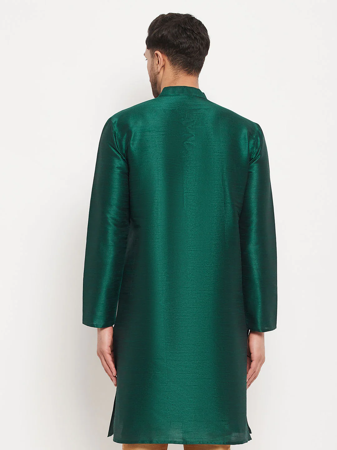 Men's Green Cotton Silk Blend Kurta - Image 3