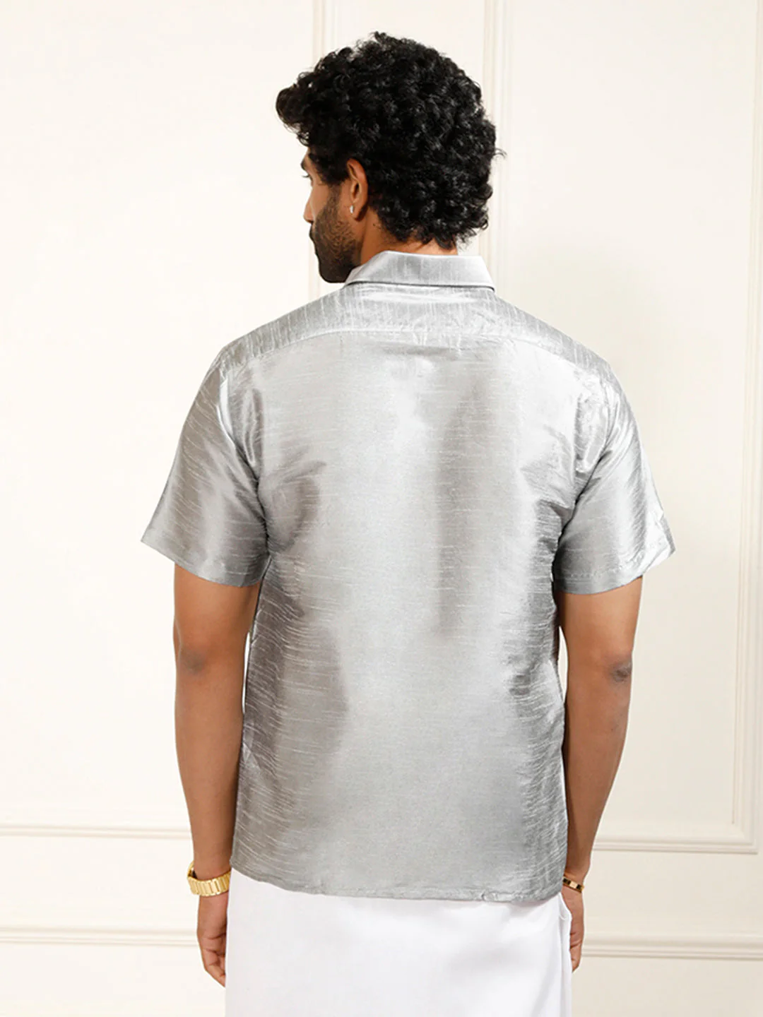 Men's Grey Silk Blend Ethnic Shirt - Image 6