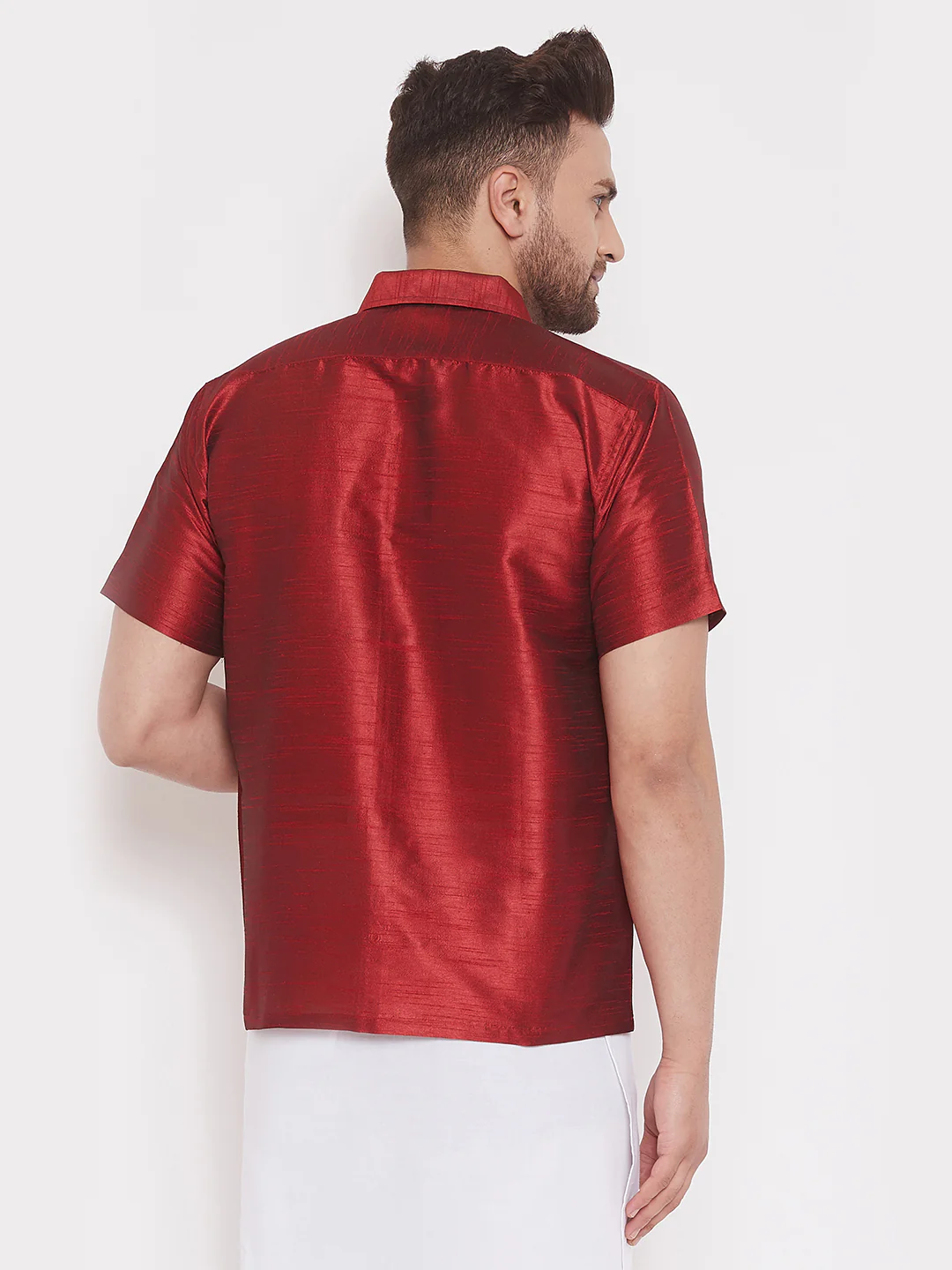 Men's Maroon Silk Blend Ethnic Shirt - Image 3