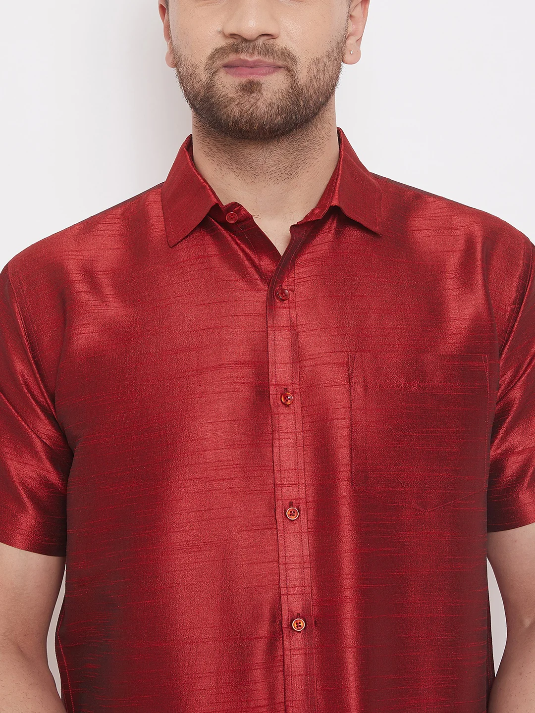 Men's Maroon Silk Blend Ethnic Shirt - Image 4