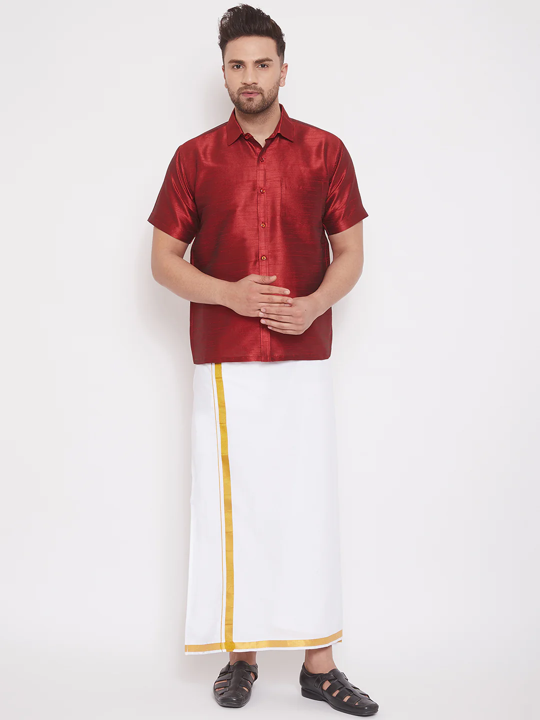 Men's Maroon Silk Blend Ethnic Shirt - Image 5