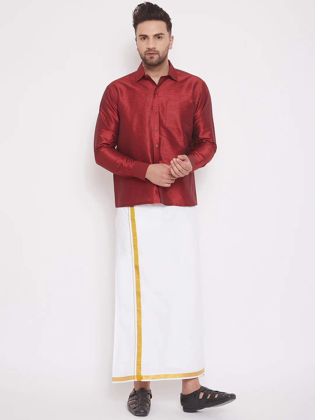 Men's Maroon Silk Blend Ethnic Shirt - Image 5