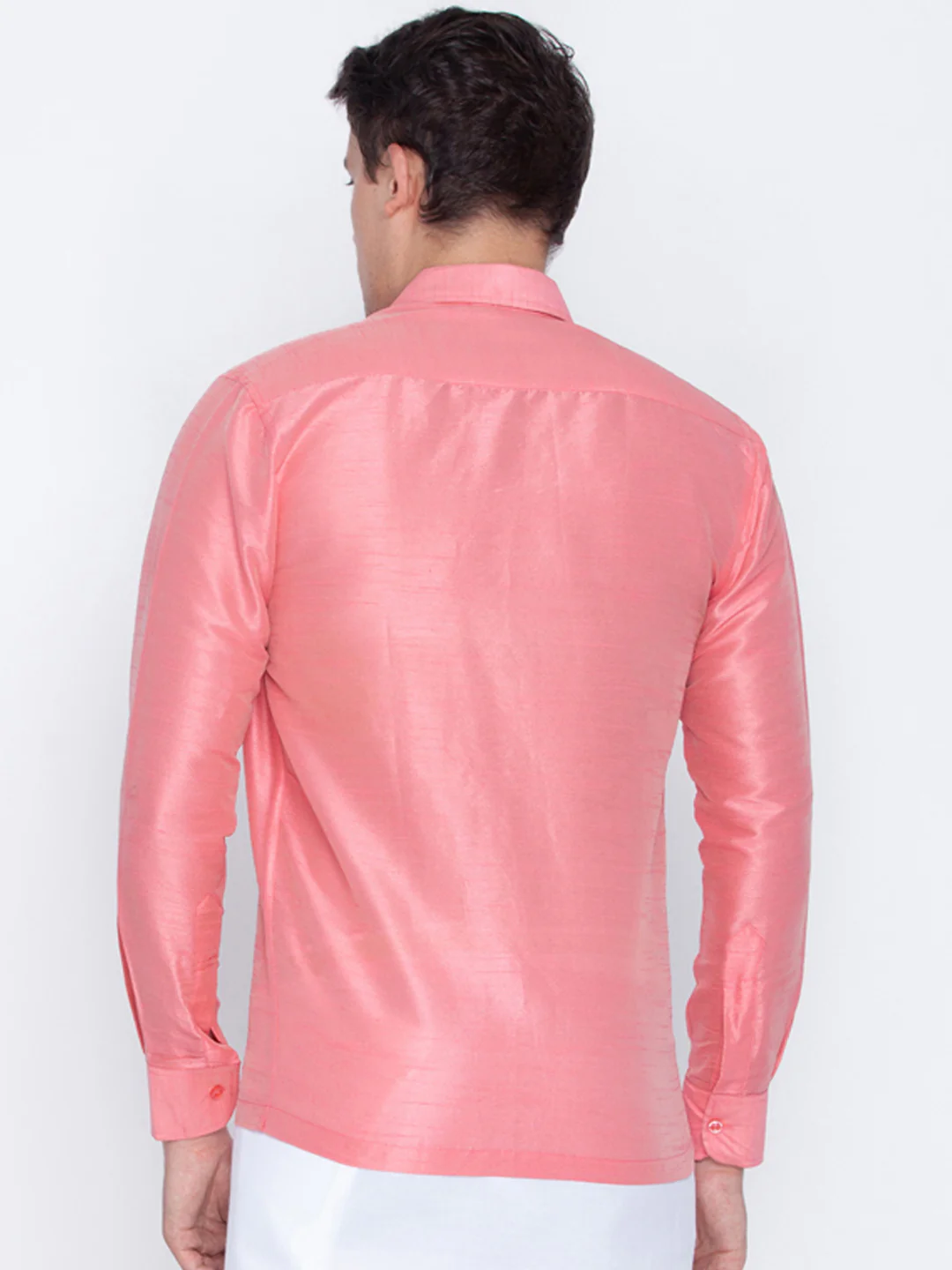 Men's Pink Silk Blend Ethnic Shirt - Image 3