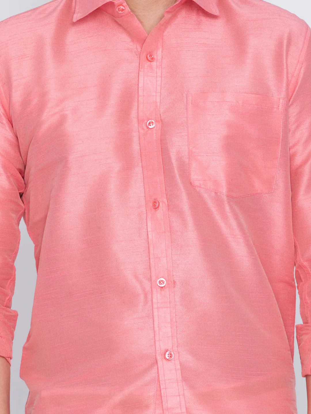 Men's Pink Silk Blend Ethnic Shirt - Image 4