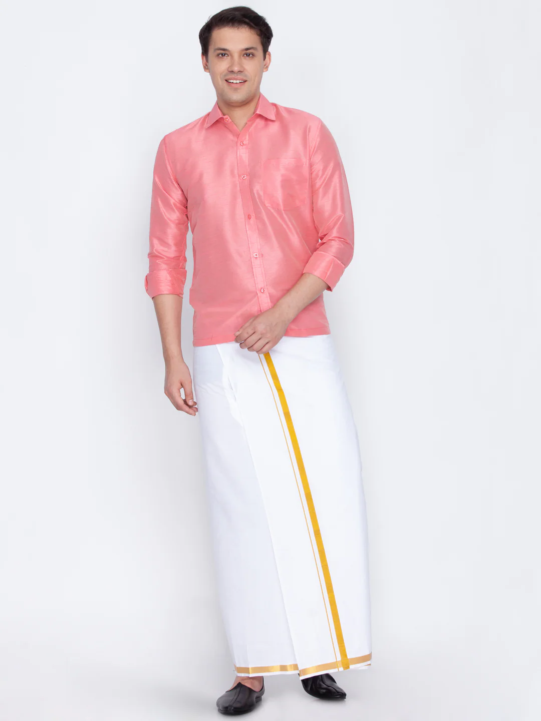 Men's Pink Silk Blend Ethnic Shirt - Image 5