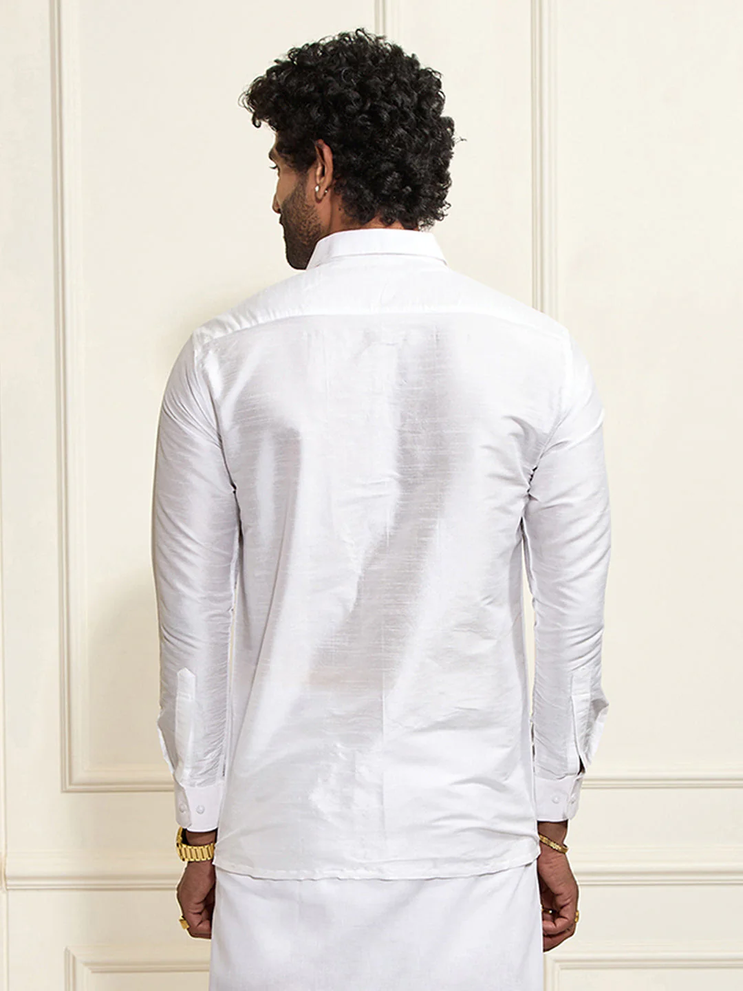 Men's White Silk Blend Ethnic Shirt - Image 10