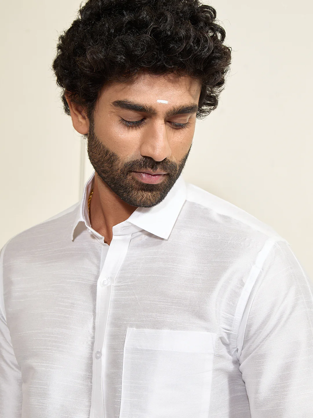 Men's White Silk Blend Ethnic Shirt - Image 4