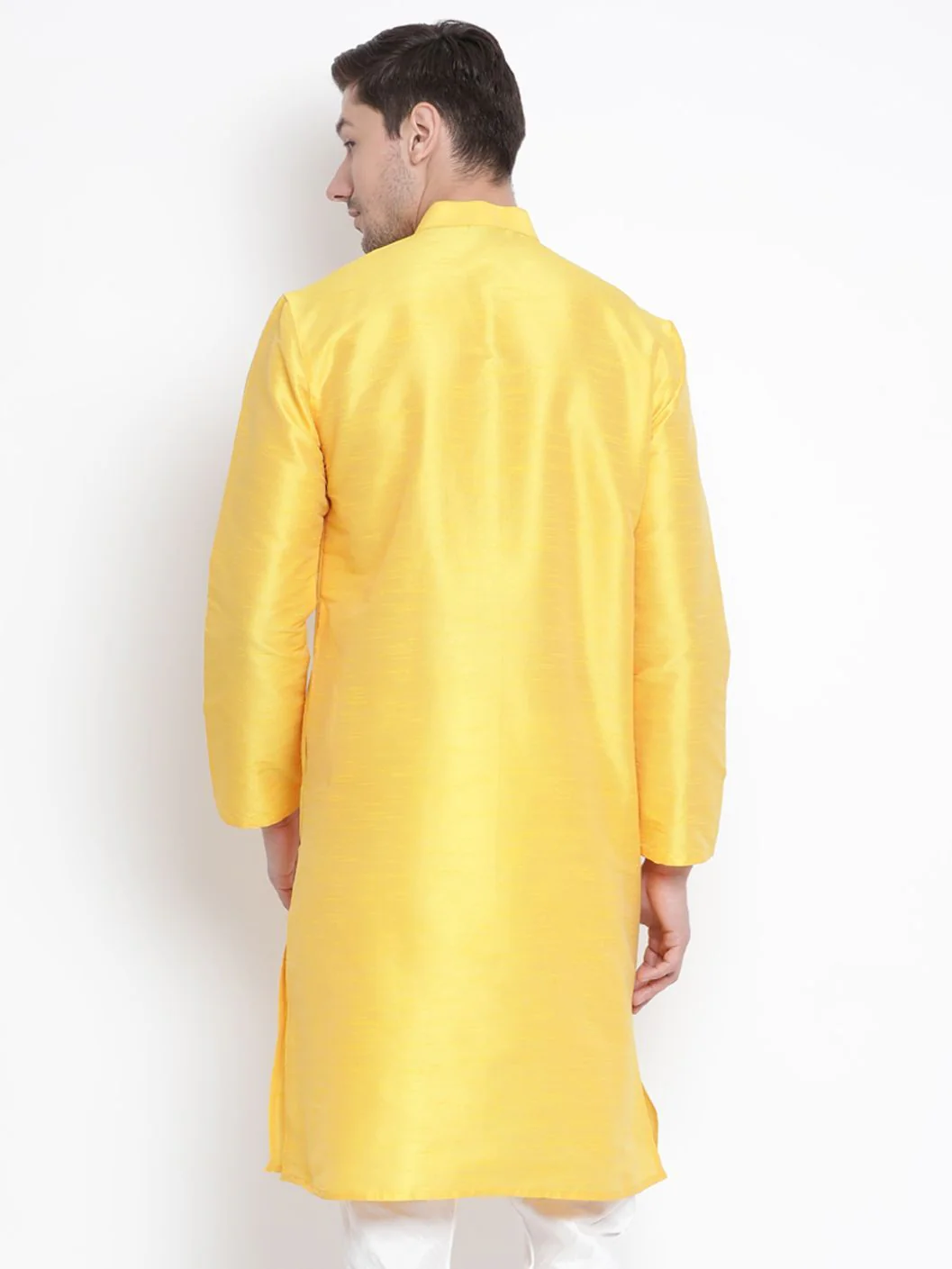 Men's Yellow Cotton Silk Blend Kurta - Image 5